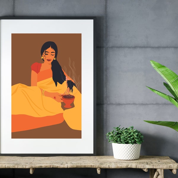 Boho Art, Desi Art, Indian Art, mother's day gift, South Asian Art, Tamil, Asian Art, South Indian Art, Brown Girl, Digital download