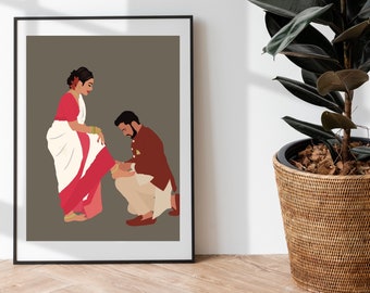 Desi Couple Art Print, South Asian Wedding, Brown Girl Art, Woman in Suit, Boho Art, Desi Art, Indian Art, Digital download, Illustration