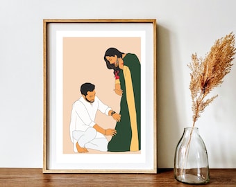 Desi Couple Art Print, South Asian Wedding, Brown Girl Art, Woman in Suit, Boho Art, Desi Art, Indian Art, Digital download, Illustration