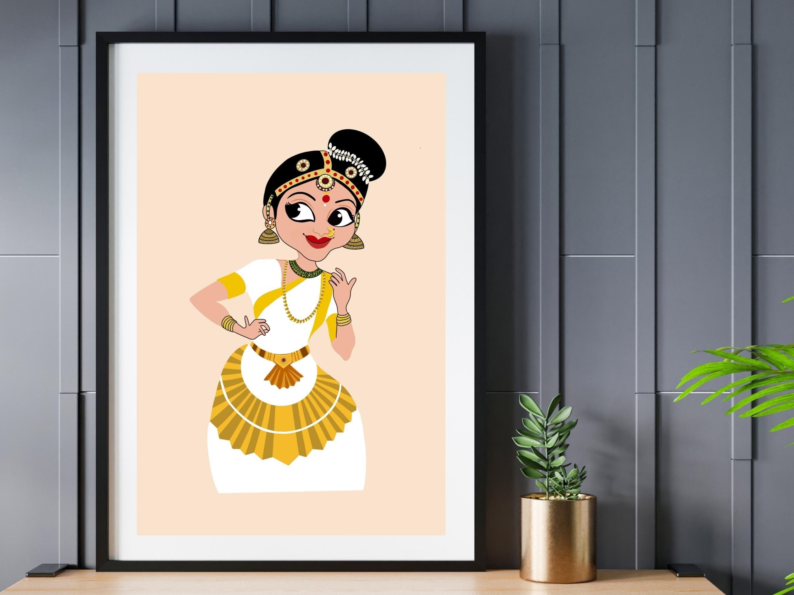 Mohiniyattam drawing/how to draw a classical dancer/onam festival drawing/traditional  dancing girl - YouTube