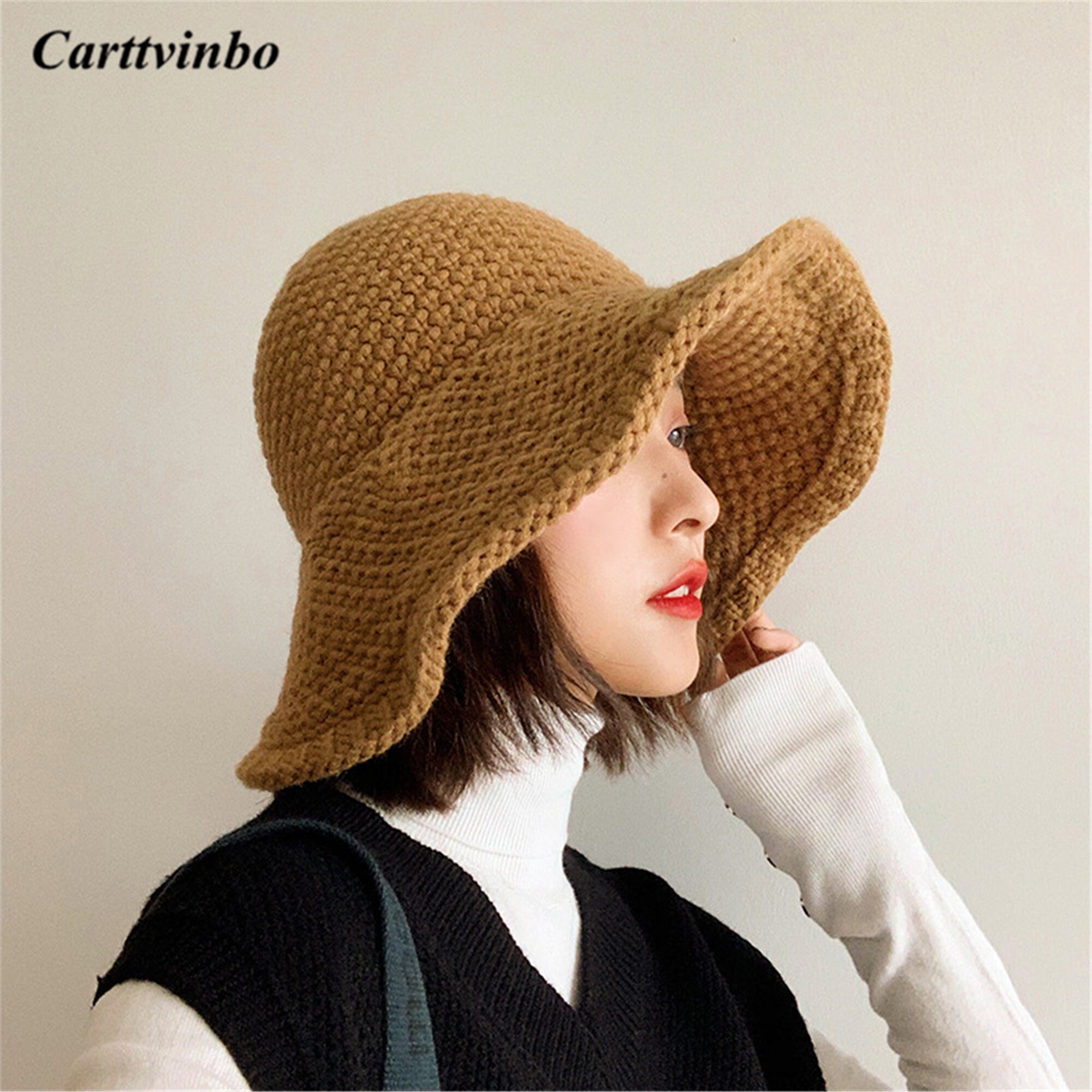 Simple Retro Knitted Bucket Hat Ladies Winter Warm Ear Etsy
