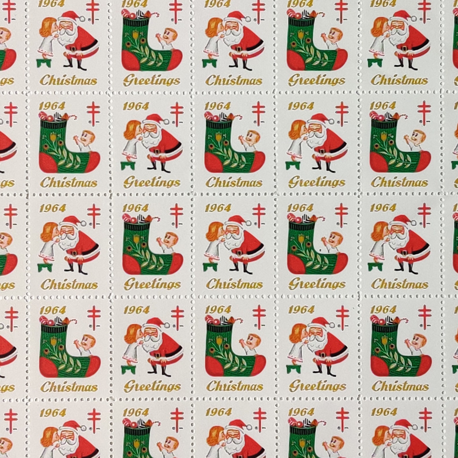 Vintage Christmas Seal 1964 Stocking and Santa Stamps 100 Etsy
