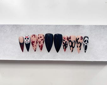 Ghostface and Jason Bloody Halloween Nails