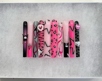 Hello Kitty & Kuromi Y2K Goth Nails