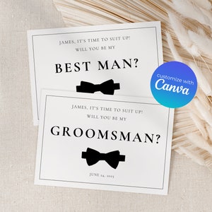 Modèle personnalisable de garçon d'honneur | Nœud papillon classique pour proposition Best Man Canva, TÉLÉCHARGEMENT IMMÉDIAT