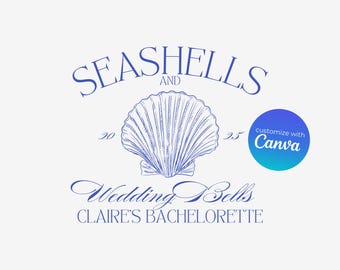 Bearbeitbare Muscheln und Hochzeitsglocken Bachelorette Logo | Küsten Benutzerdefinierte SVG Canva Vorlage - DIGITAL DOWNLOAD