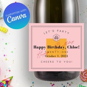Modello di etichetta per champagne di compleanno Lux / Adesivo personalizzato per bottiglia regalo - DOWNLOAD DIGITALE, modifica in Canva