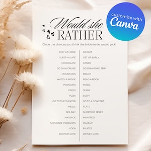 Serait-elle Plutôt Bridal Shower Jeu | Ceci ou cela modèle imprimable pour les mariées - TÉLÉCHARGEMENT IMMÉDIAT, édition sur Canva