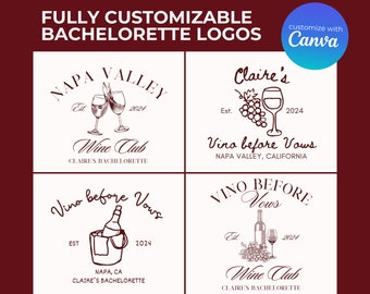 4 bearbeitbare Vino-Before Bachelorette-Logos | Weinparty benutzerdefinierte Grafiken für Einladungen, Merch - DIGITAL DOWNLOAD