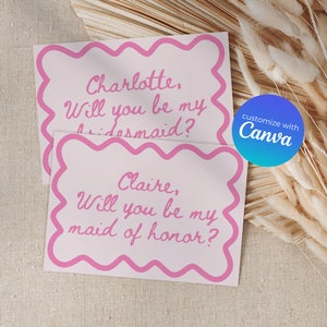 Plantilla DIY de tarjeta de propuesta de dama de honor personalizable / Diseño moderno minimalista cursivo - DESCARGA INSTANTE, Editar en Canva