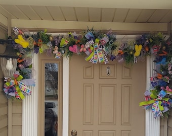 Easter Garland, 9ft Garland, Front Door Decor, Bunny Swag, Spring Garland, Over Door Swag, Table Runner, Mantle Decor, Stair Railing Swag