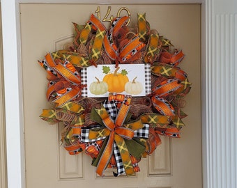 Fall Wreath, Front Door Decor, Autumn Doorhanger, Farmhouse Welcome, Thanksgiving Swag, Rustic Fall Wreath, Harvest Decor, Pumpkin Swag,