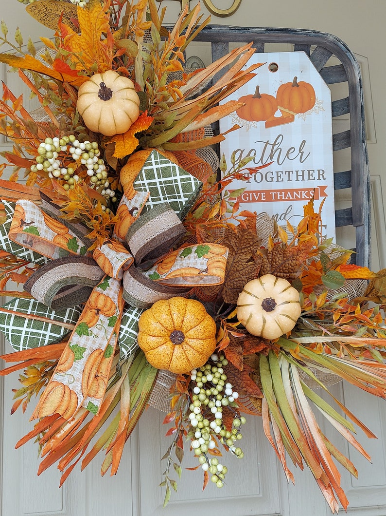 Fall Tobacco Basket Fall Wreath Front Door Decor Autumn - Etsy