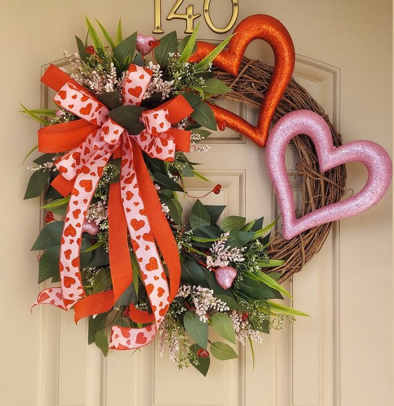 22” Valentines Day Heart Love Door Wreath Wall Hanging Decor Swag 