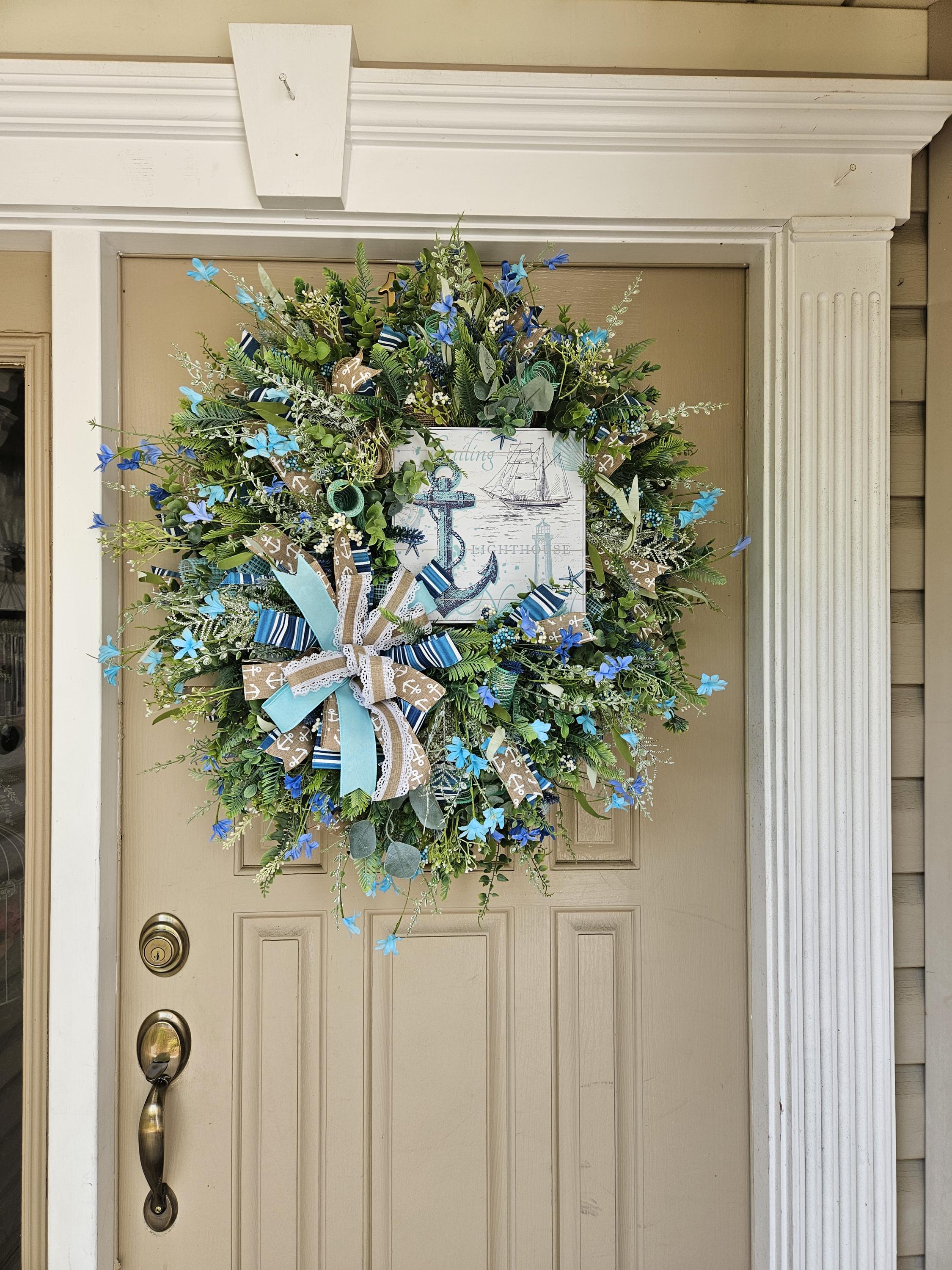 Coastal Anchor Wreath for Front Door, Nautical Summer Wreath With ...