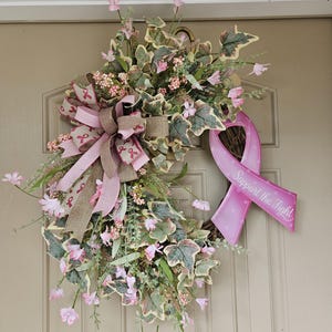 Pink Ribbon Wreath: Breast Cancer Awareness Floral Door Decor