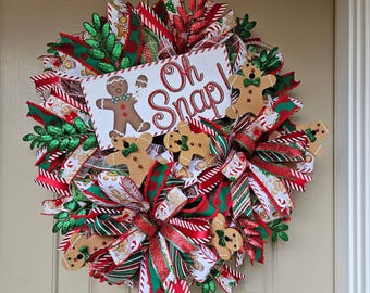 Hot Cocoa Bar Christmas Wreath – Gingerbread & Peppermint Holiday Door ...
