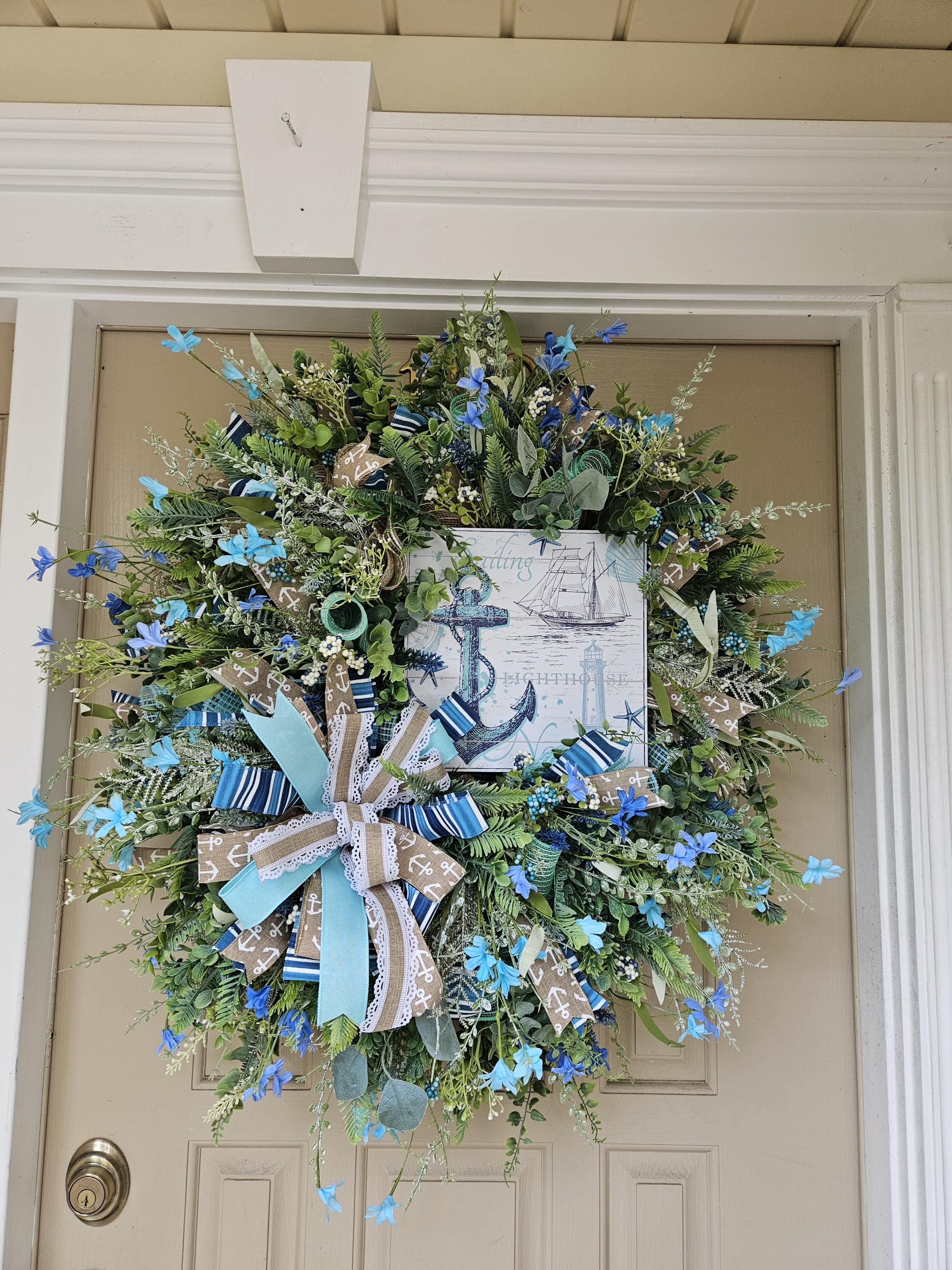 Coastal Anchor Wreath for Front Door, Nautical Summer Wreath With ...