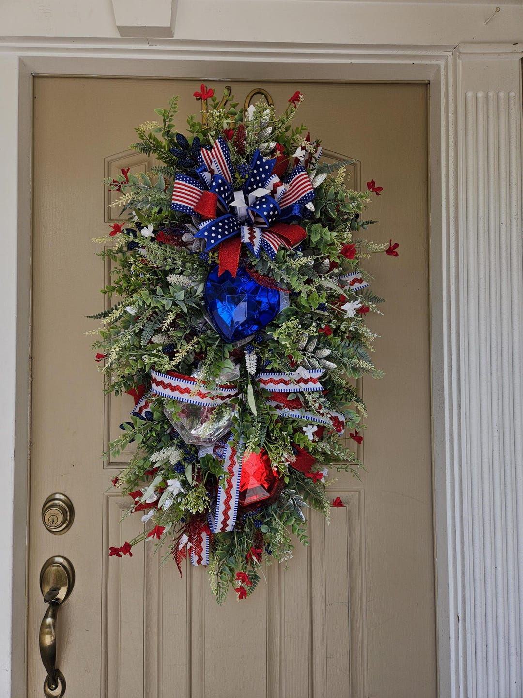 Patriotic Door Swag With Gem Hearts, 4th of July Red White Blue Decor ...