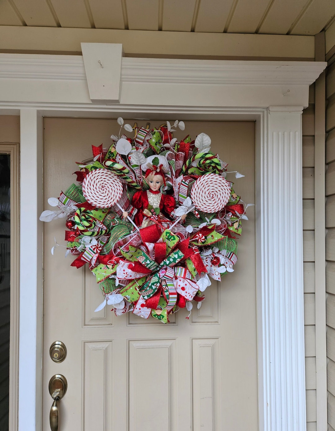 Elf Candy Christmas Wreath Front Door Decor Christmas Candy Etsy