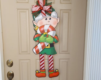 Christmas Elf Door Hanger, Front Door Decor, Whimsical Christmas Swag, Unique Elf Decor, Fancy Winter, Santa's Helper Wreath, Holiday Fun,