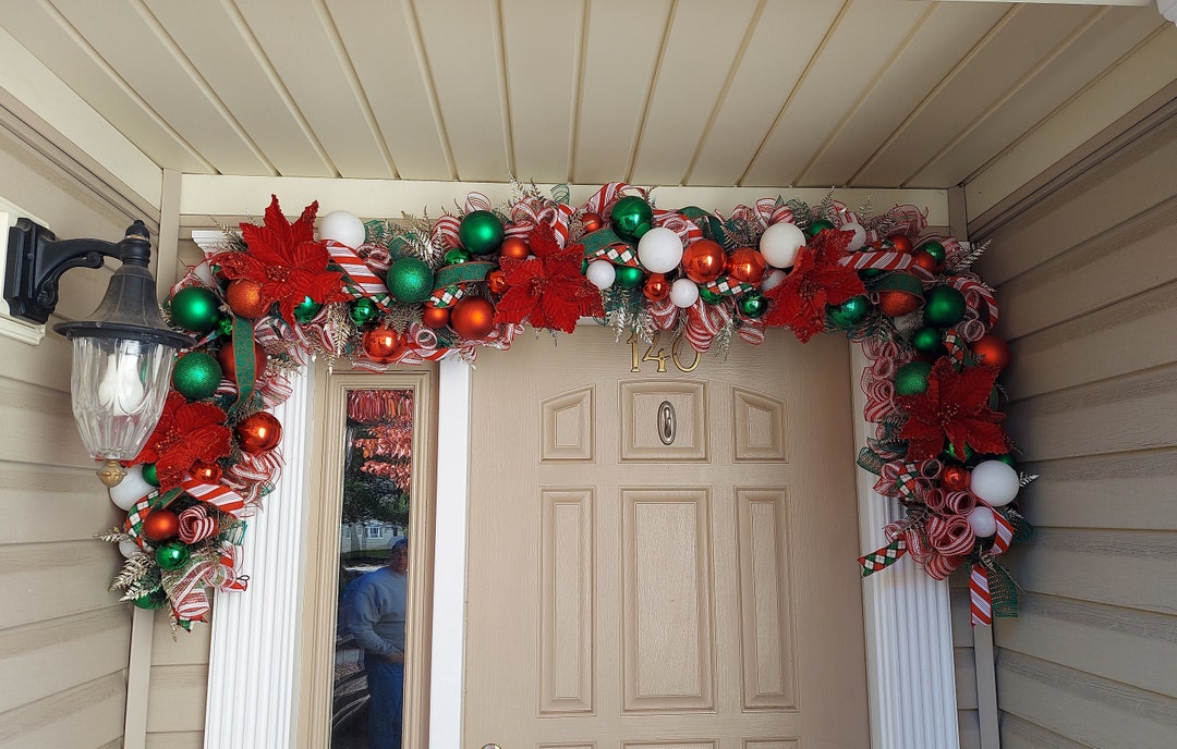 9ft Christmas Garland, Front Door Decor, Holiday Over Doorhanger, Window Swag, Bannister Garland