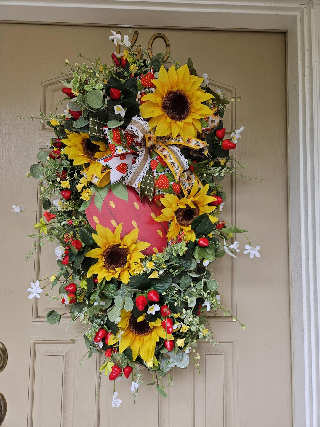 Strawberry Sunflower Door Swag, Summer Front Door Wreath, Farmhouse ...