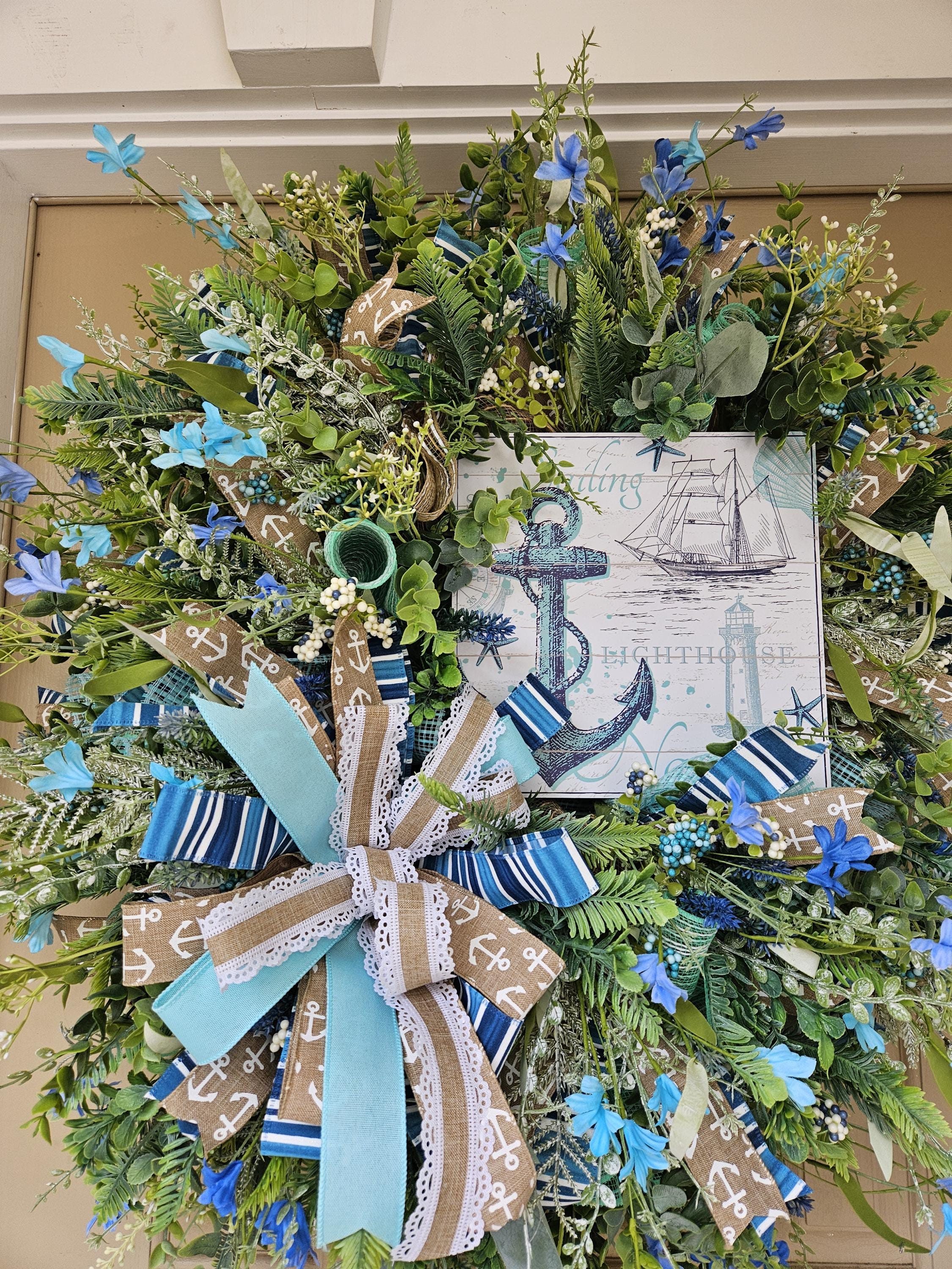 Coastal Anchor Wreath for Front Door, Nautical Summer Wreath With ...