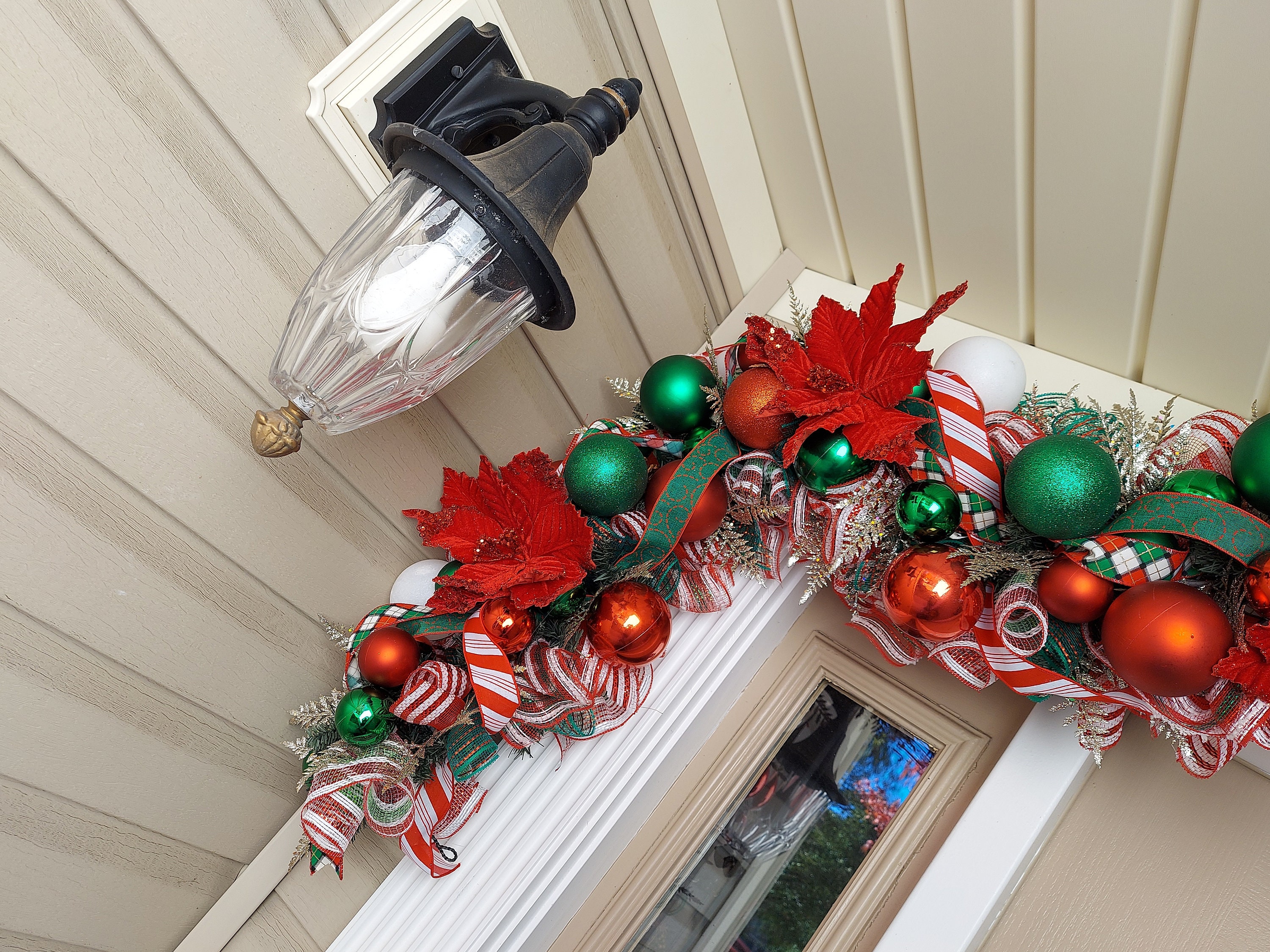 9ft Christmas Garland, Front Door Decor, Holiday Over Doorhanger