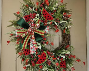 Summer Watermelon Grapevine Wreath, Watermelon Front Door Decor, Handmade Summer Door Hanger, Farmhouse Porch Wreath