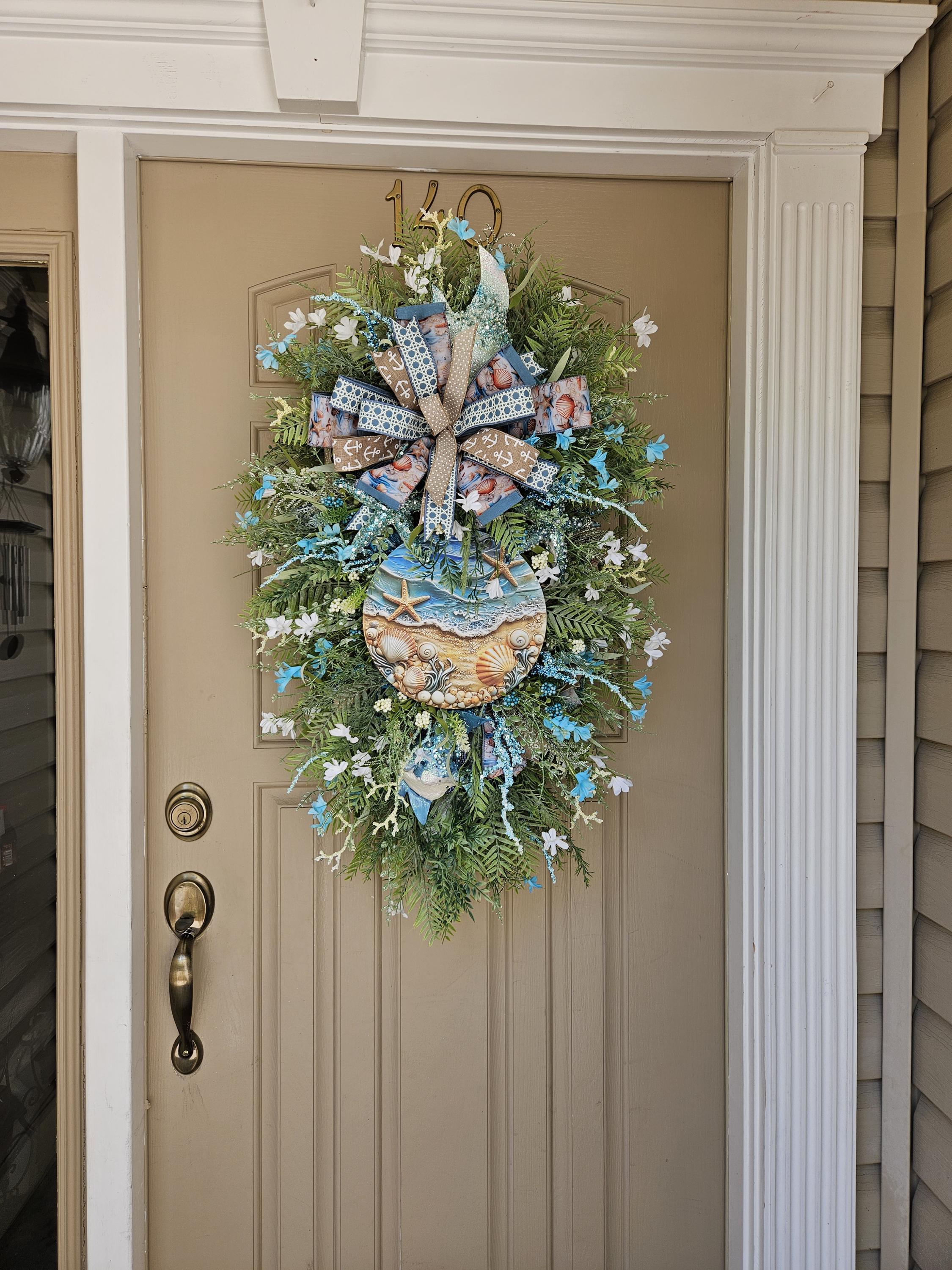 Beach Coastal Wreath Swag, Nautical Starfish Coral Door Decor, Ocean ...