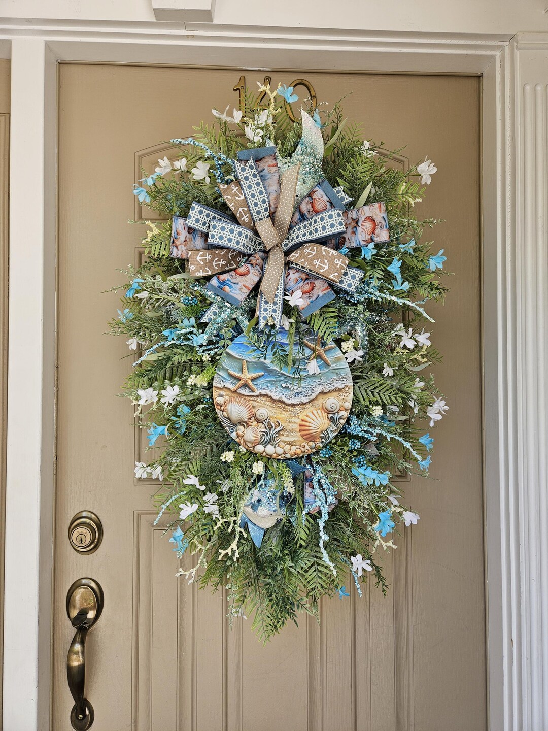 Beach Coastal Wreath Swag, Nautical Starfish Coral Door Decor, Ocean ...