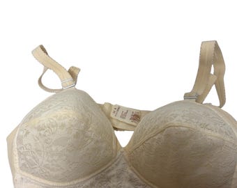 Vintage Montgomery Ward-beha crèmekleurige kanten beha Union made ILWGU maat 36 B