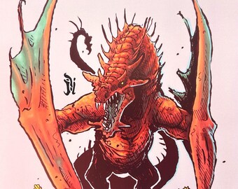 Beperkte koperen gicleeprint met draken: A4