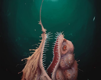 Anglerfisch Art Print, Tiefseekreatur (A5)