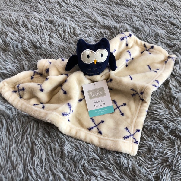 Owl Plush Personalized Cream Navy Newborn Lovie Lovey Security Blanket Baby Shower Gift