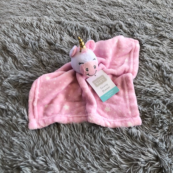 Unicorn Pink Gold Plush Personalized Baby Lovie Lovey Security Blanket Newborn Shower Gift