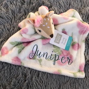 Deer Fawn Rose Plush Personalized Newborn Lovie Lovey Security Blanket Baby Shower or Christmas Gift Snuggie Toy