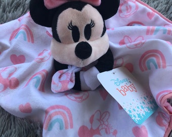Minnie Mouse Disney Baby Pink and White Personalized Newborn Lovie Lovey Security Blanket Baby Shower or Christmas Gift Snuggie Toy