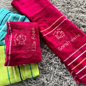 Pool Beach Towel Personalized Embroidered Pink Blue Green Fish