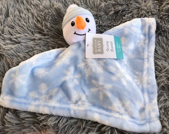 Snowman Blue Plush Personalized Lovie Lovey Security Blanket Baby Shower Gift