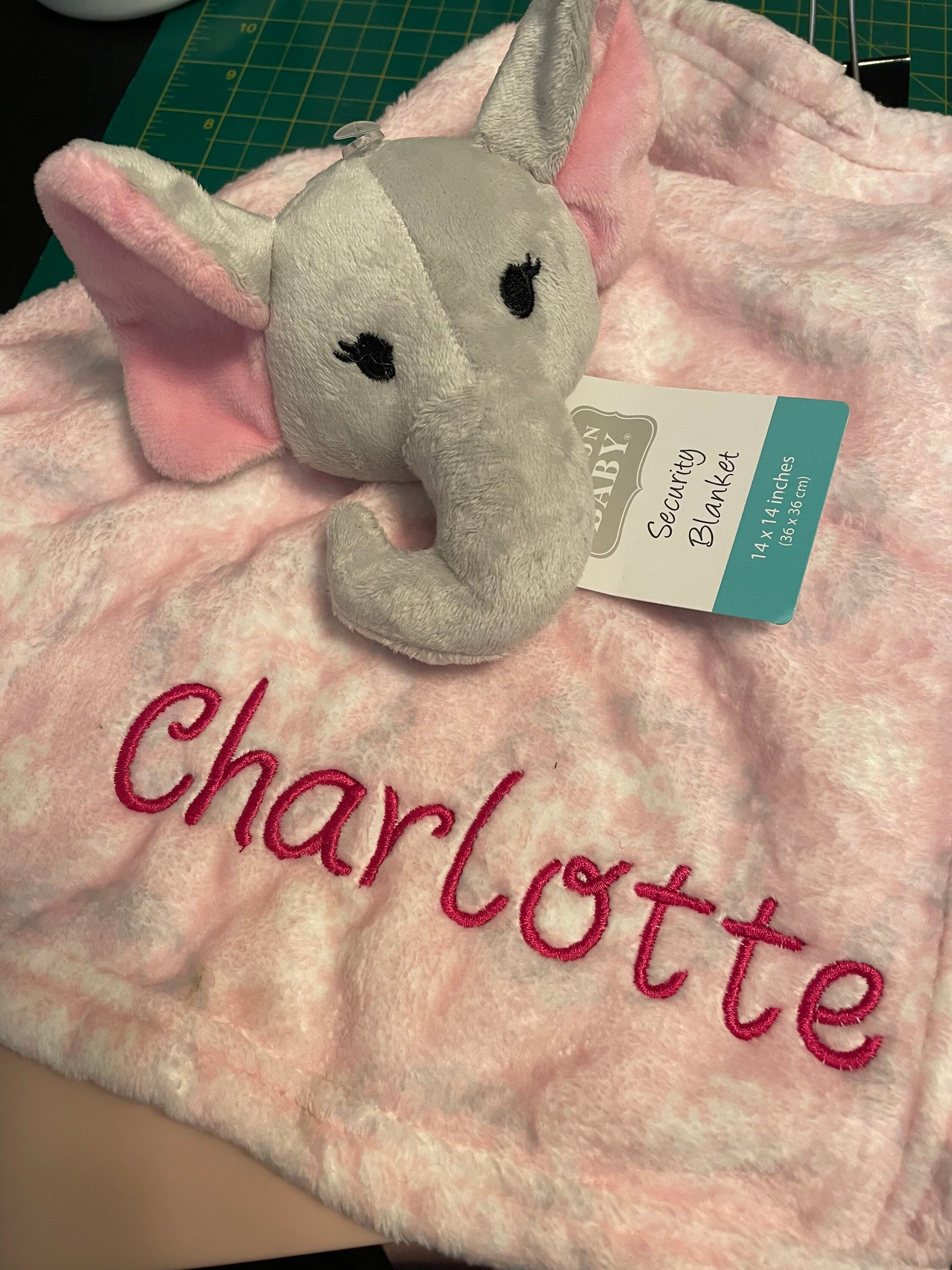 Elephant Gray and Pink Plush Personalized Newborn Lovie Lovey Security ...