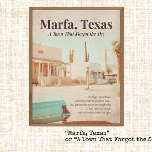 Art mural imprimable Marfa Texas - décoration désert de rêve - style carte postale vintage - lettres d'amour de la cité perdue - téléchargement immédiat 8 x 10
