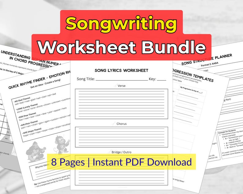 Songwriting Map.pdf Songwriting Worksheet Printables | Music Writing Templates for ...