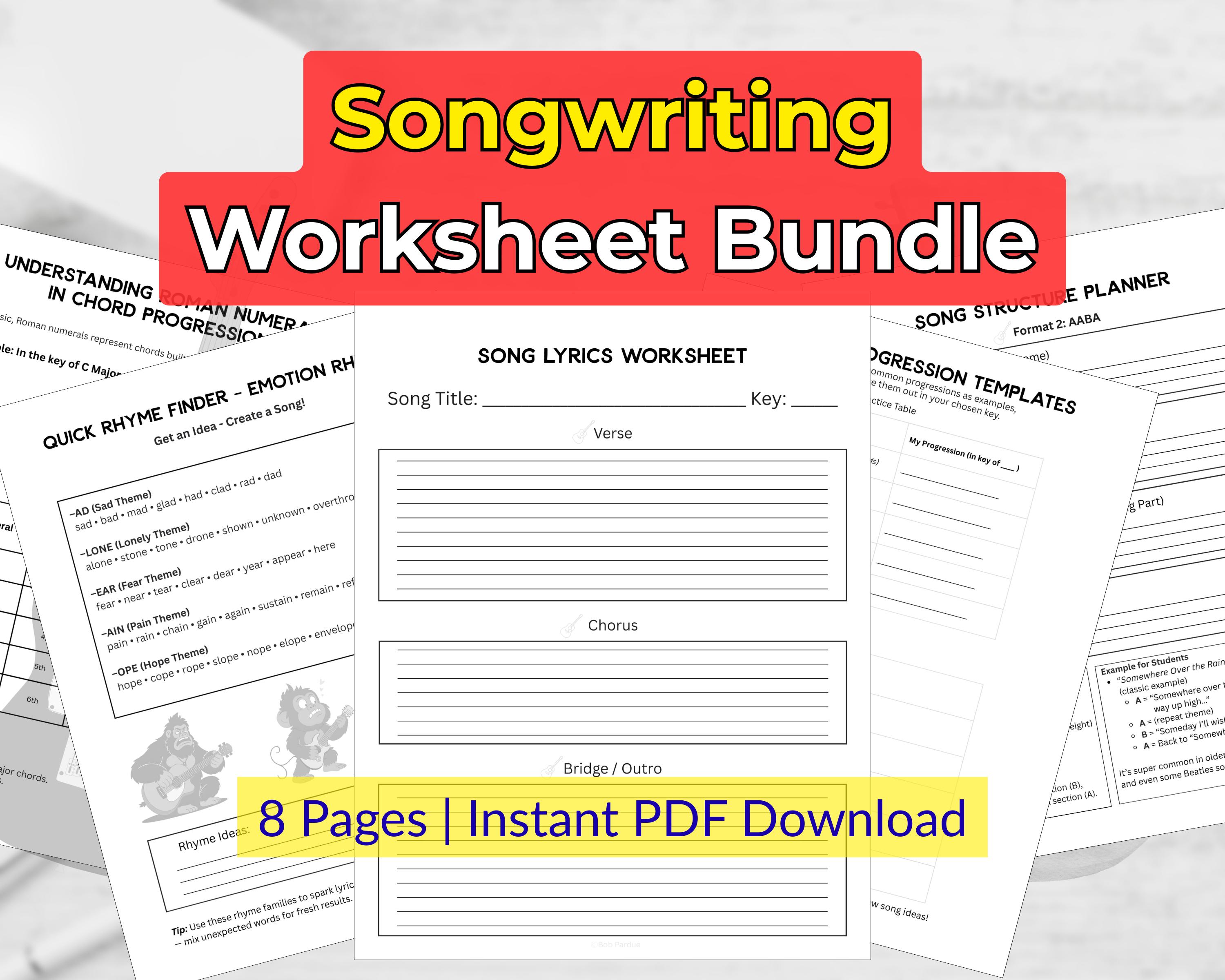 Songwriting Worksheet.pdf Songwriting Worksheet Printables | Music Writing Templates for ...