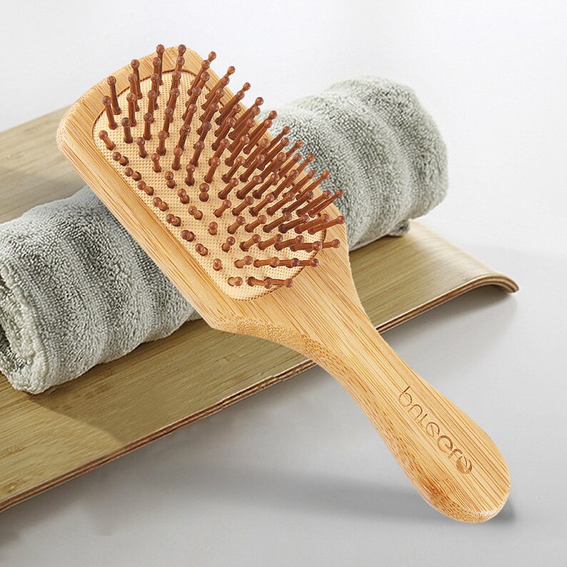 PureGLO Natural Square Paddle Bamboo Massage Hair Brush For Etsy