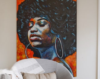 Afro American Art Print for Livingroom | Afro Woman Canvas print | Modern Black Woman Painting | Modern Black Art | Abstract Art print