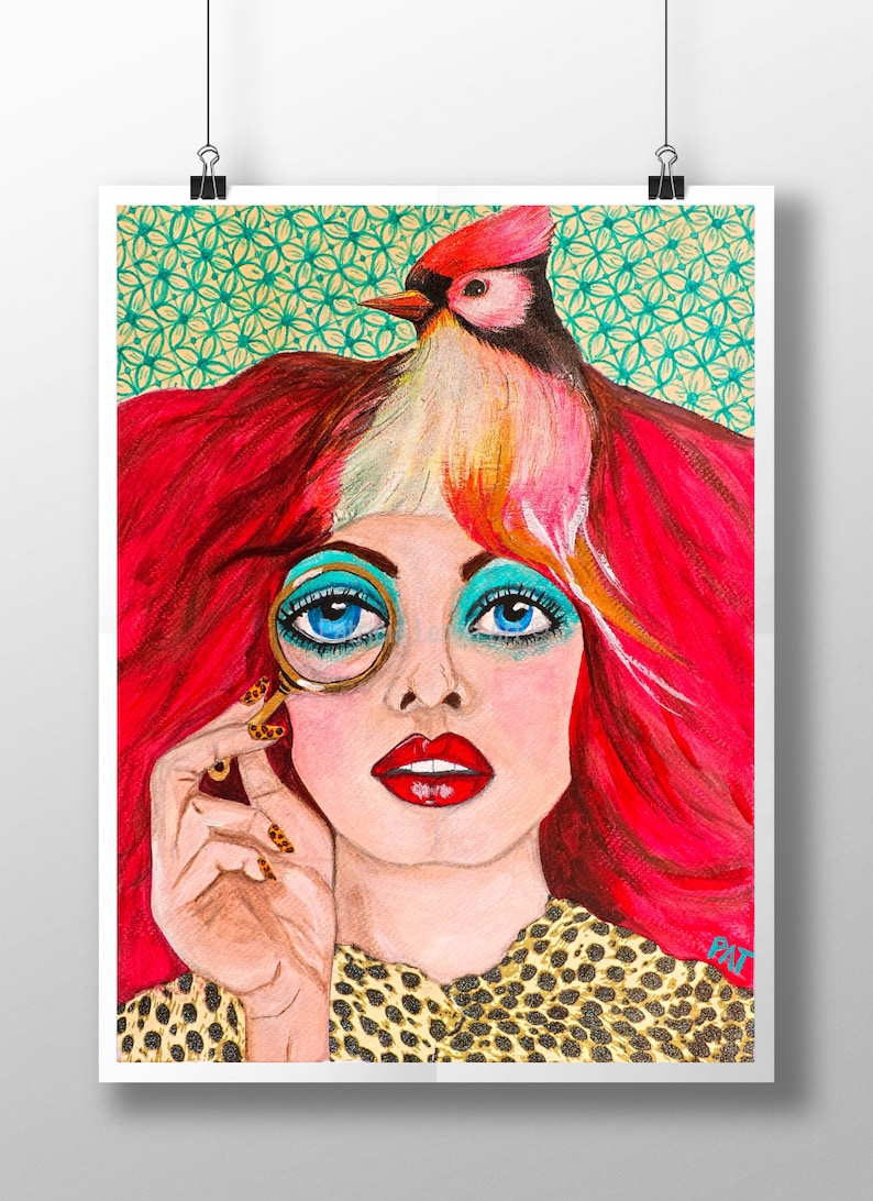 Modern Woman Acrylic Painting Original Wall Art on Stretched Canvas Woman With Bird Painting Modern Female Wall Art image 5