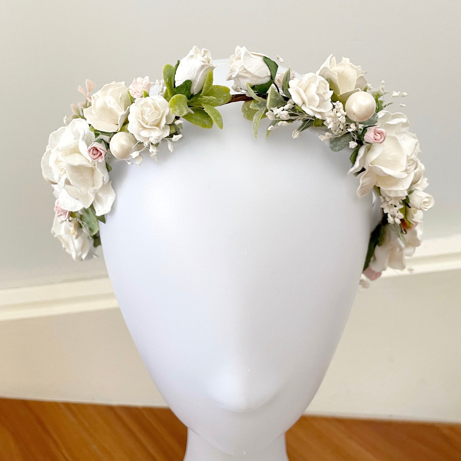 Corona de flores blancas tiara de flores corona floral halo Etsy