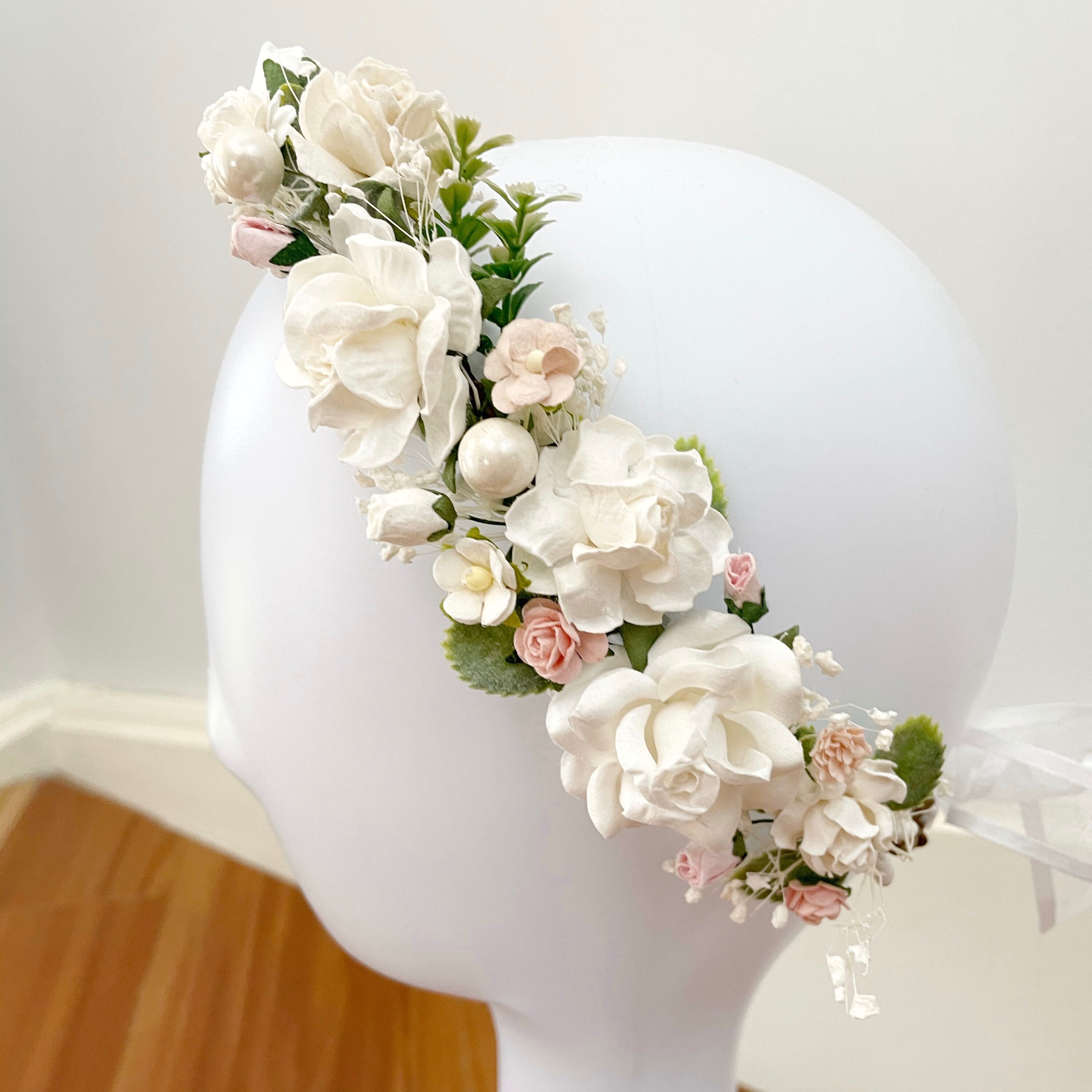 Corona de flores blancas tiara de flores corona floral halo Etsy